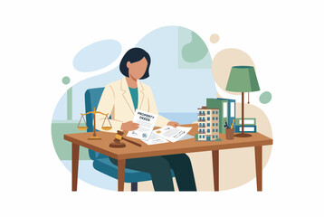 Fototapeta premium Female Lawyer Reviewing Property Deed Document for Real Estate Deal
