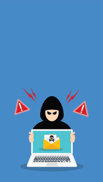 Phishing Email Cyber Attack Warning Hacker with Malicious Message on Laptop Flat Vector Illustration