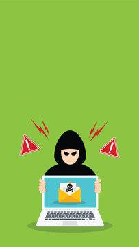 Phishing Email Cyber Attack Warning Hacker with Malicious Message on Laptop Flat Vector Illustration