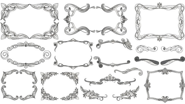 Ornate 2D Vector Illustration of Various Decorative Border Frames