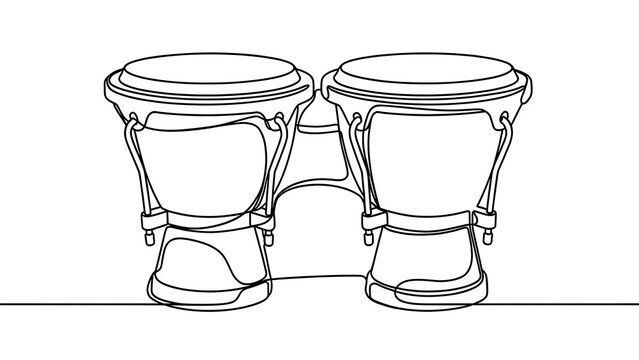 Two bongo drums line art on white background.
