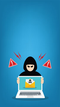 Phishing Email Cyber Attack Warning Hacker with Malicious Message on Laptop Flat Vector Illustration