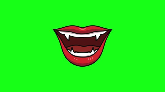  Animated spooky vampire mouth with sharp fangs laughing on green screen chroma key