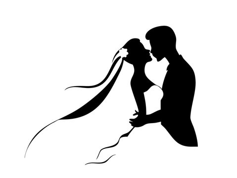 Romantic bride and groom wedding couple silhouette illustration