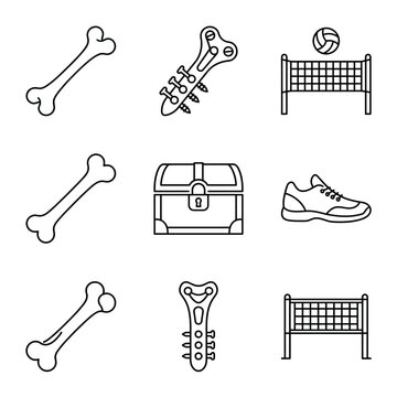 Collection of Dog Bones, Volleyball Net, Chest, and Sneaker Icons