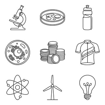 Science, Health, Finance and Energy Icons Set - Outline Style Vector Icons