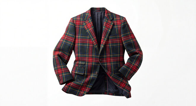 Scottish 90s Tartan Jacket Floating on White Background