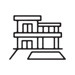 Fototapeta premium Modern office building, corporate architecture, line art design, black and white icon