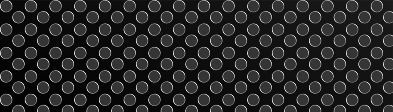 Metal perforated plate with realistic hexagon pattern. Industrial steel mesh texture featuring precise circular holes on metallic surface for modern backgrounds.