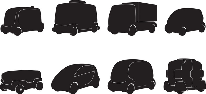 Black Delivery Van Silhouette Icon Set Collection for Transport and Logistics Design