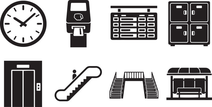 Public Facility and Building Infrastructure Silhouette Icon Set for Navigation and Wayfinding