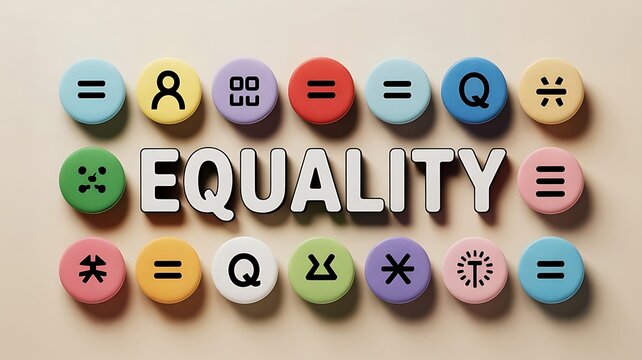 Conceptual image representing equality with colorful buttons featuring diverse symbols equality sign equality colorful diversity inclusion fairness humanity business community cooperation