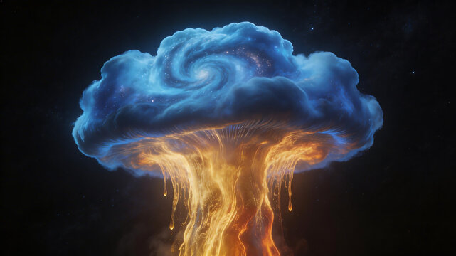 Cosmic explosion with fiery mushroom cloud
