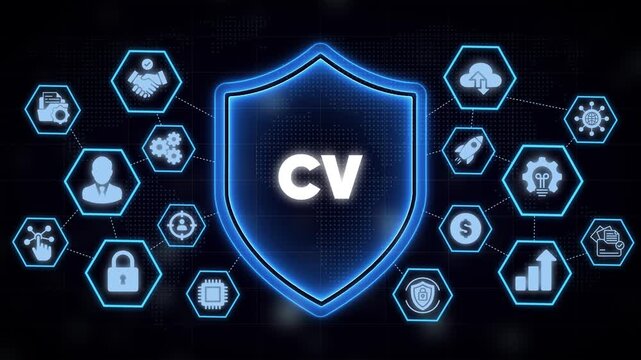 Cv curriculum vitae concept with digital shield and career growth resume job search