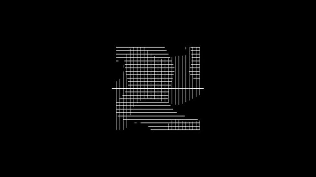 Monochrome Geometric Pattern with Intersecting White Lines and Square Grids. 4k motion videos