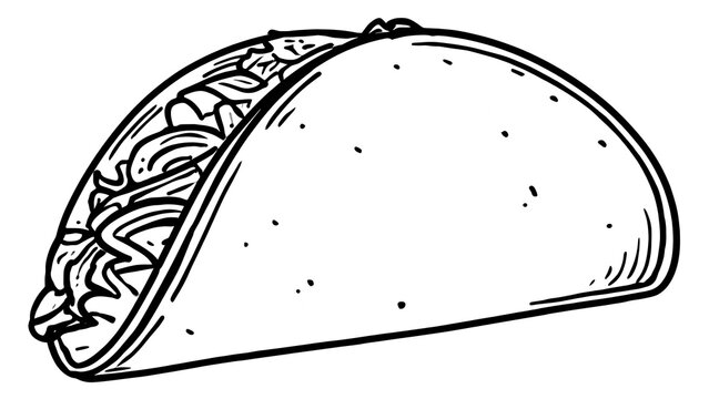 Hand drawn taco illustration on white background.