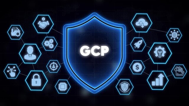 Gcp cloud security shield concept: digital network protection and cyber data cybersecurity