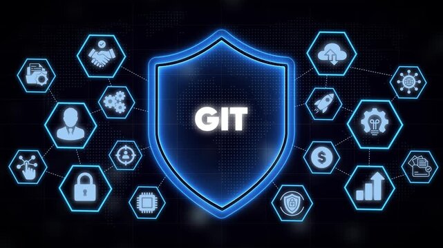Git version control system concept with cybersecurity shield and digital network