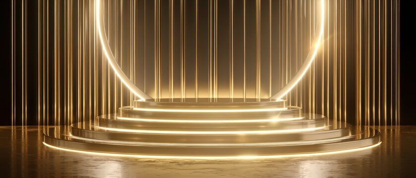 Luxury golden stage with vertical lights