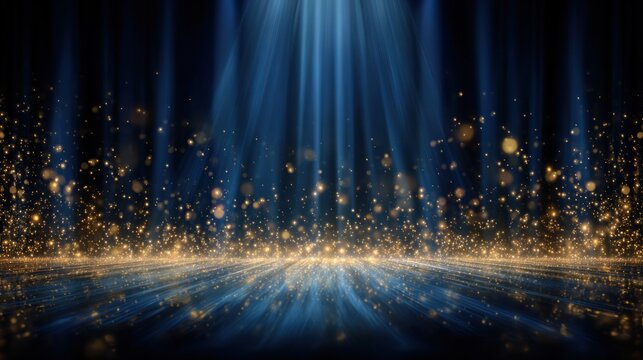 Stage spotlight with falling gold glitter and bokeh