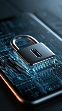 Digital padlock on a circuit board technology security