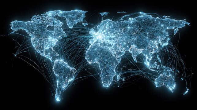 Global network connections map with light lines