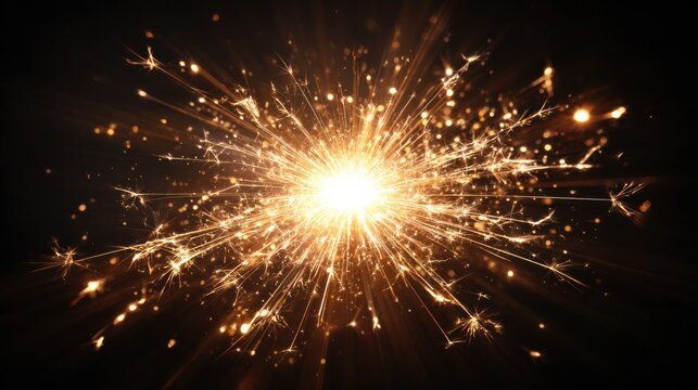 Sparkler exploding with golden light on dark background
