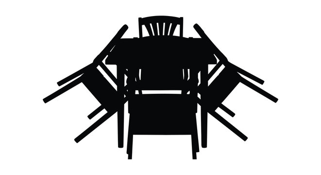 Overturned Chairs And Table Black Silhouette Against White Background upset