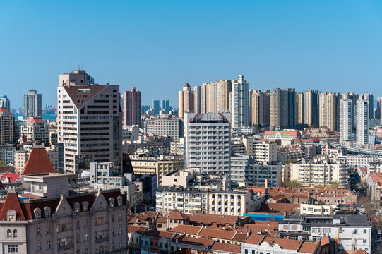 Qingdao Old Town Skyline Mixed with Modern High-Rise Buildings, China