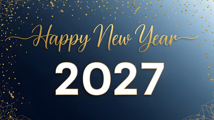 Naklejka premium Celebrating Happy New Year 2027 with gold glitter on dark blue background