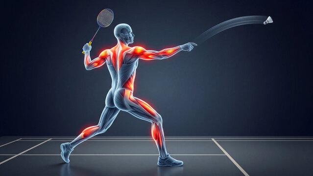 Single-player backhand clear emphasizing the non-racket-side overhead action and a high defensive shuttle trajectory to the rear half-court.