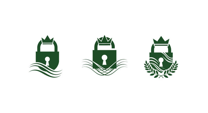 Three green crown icons with leafy and wave designs.