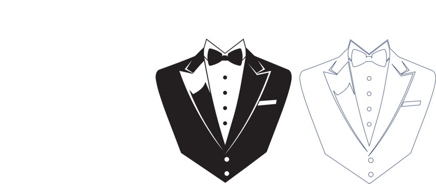 Black and white tuxedo jackets with bow ties