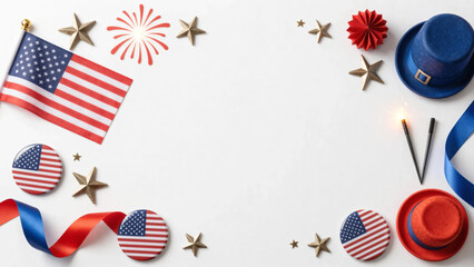 Obraz premium Patriotic 3D bar chart with red white and blue decorations symbolizing economic growth on United States Independence Day