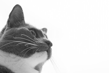 Black and White Side Profile Portrait of a Curious Domestic Cat with Copy Space © santiago