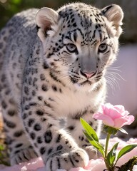 Obraz premium A pink snow leopard cub in a drift