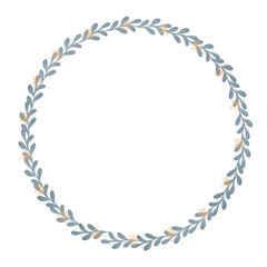 Naklejka premium Elegant Circular Floral Wreath Frame with Green Leaves, Blooming Flowers, Botanical Border, Round Decorative Nature Illustration Isolated on Transparent Background