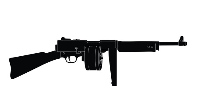 Submachine Gun Silhouette Black Weapon Shape On White Background Silhouette