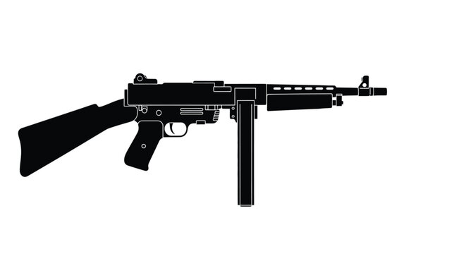 Submachine Gun Silhouette Against A White Background