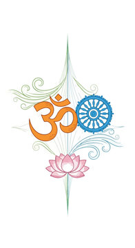 Om Symbol with Lotus and Wheel.