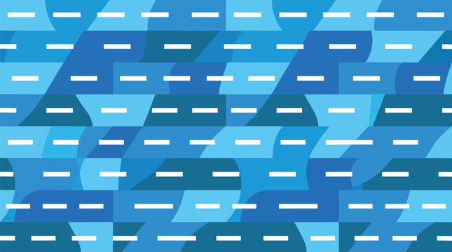 Modern Blue Camouflage Geometric Pattern Background with White Horizontal Dashed Lines for Creative Digital Templates