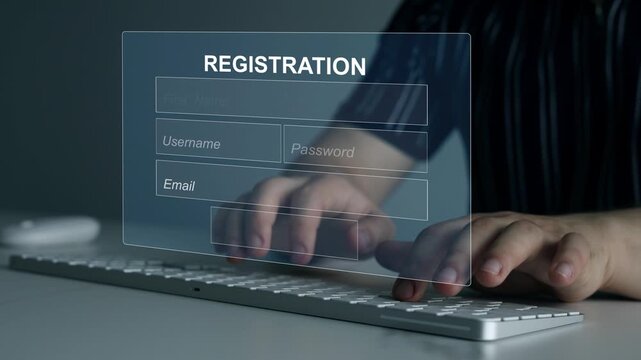 Personal data information management.Digital online employee form. Human resource concept.Businessman filling out a form with personal data online	
