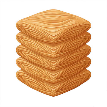 Traditional Indian Khaja Flaky Sweet Pastry Isolated on White Background Vector Illustration