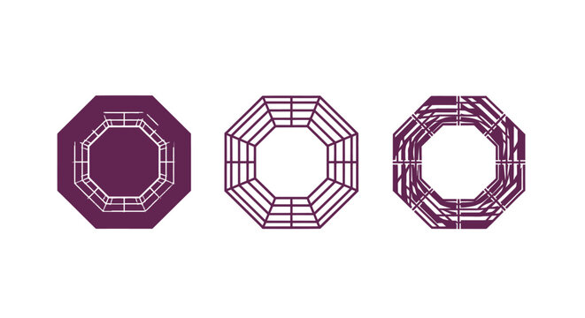 Three concentric geometric octagonal patterns in purple.