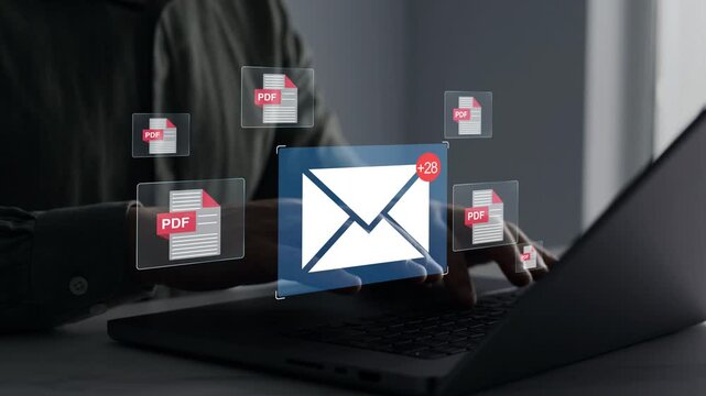 Electronic mail documents, digital files, business communication, online message exchange, inbox organization, data transfer, corporate workflow, modern office correspondence, secure information.	
