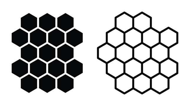 Hexagonal honeycomb pattern black and white silhouette