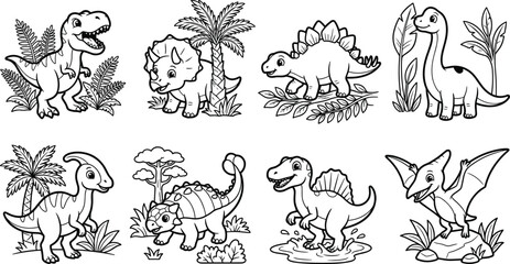 Cute Cartoon Dinosaur Coloring Page Collection with Prehistoric Animals for Kids Activity Book © SHAMIM