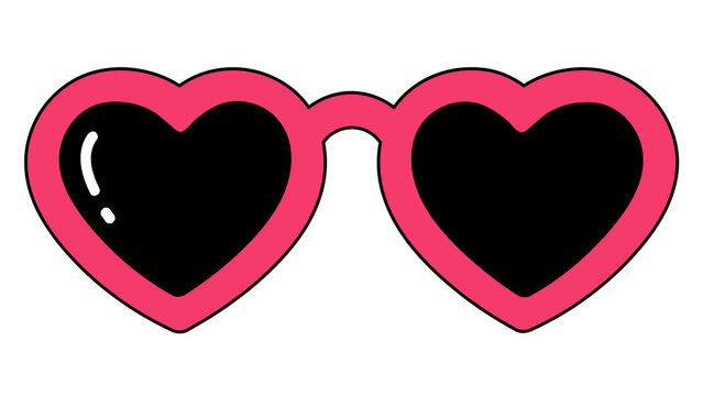 Pink heart shaped sunglasses frame outline isolated on black background