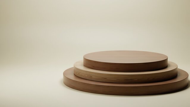 Wooden circular platform stages stacked on top of each other