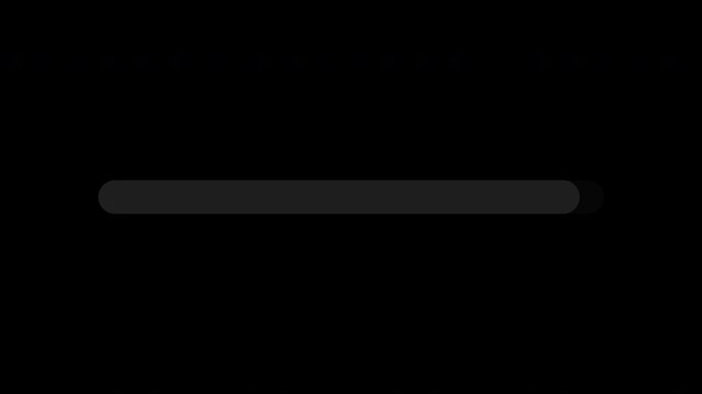 Black progress bar filling up from zero to full, transparent background animation